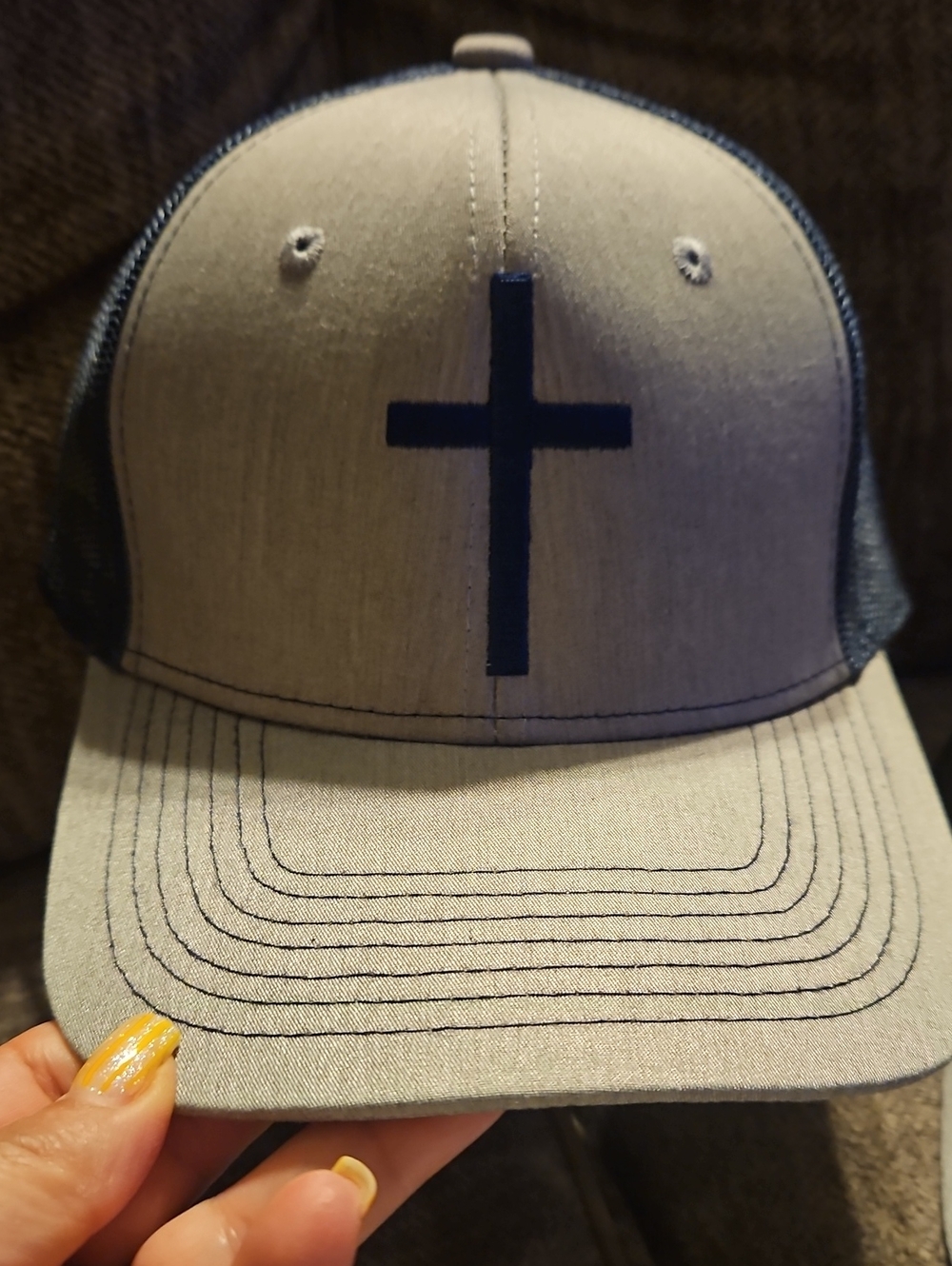Classic Cross Trucker Hat - Gray and Navy